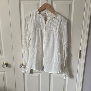 Free People White Lace Detail Blouse